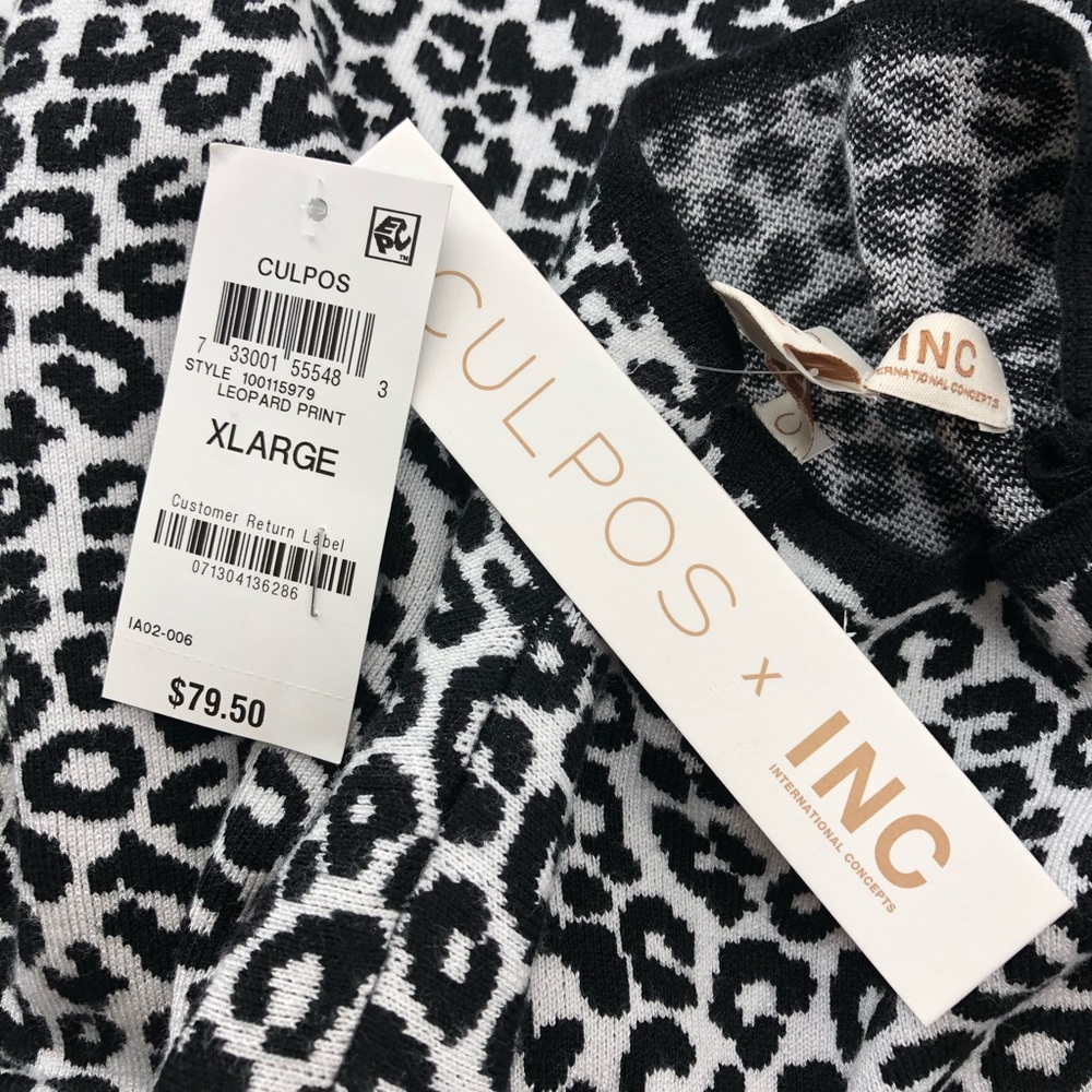 Culpos X INC Black White Leopard Print Sweater - Picture 7 of 9